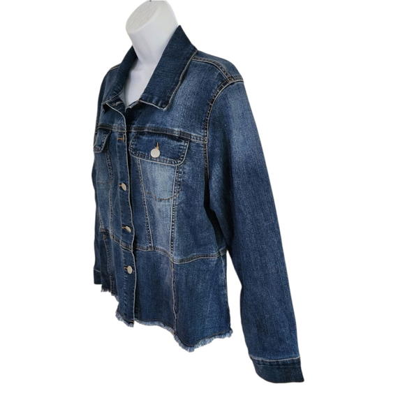 Baccini Blue Stretch Freyed Hem Jean Jacket - Women's - Picture 2 of 9